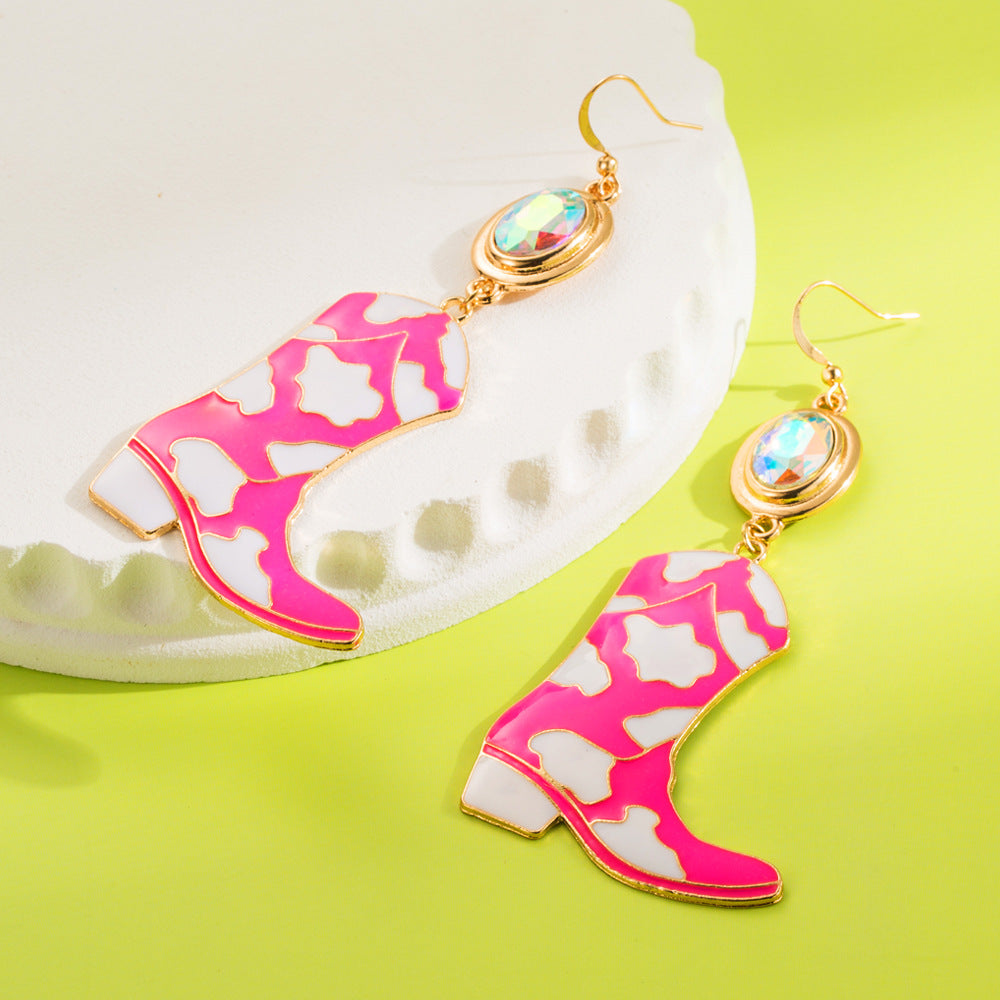 Wholesale Exaggerated earrings cowboy boots oil drip diamond multi-layer earrings