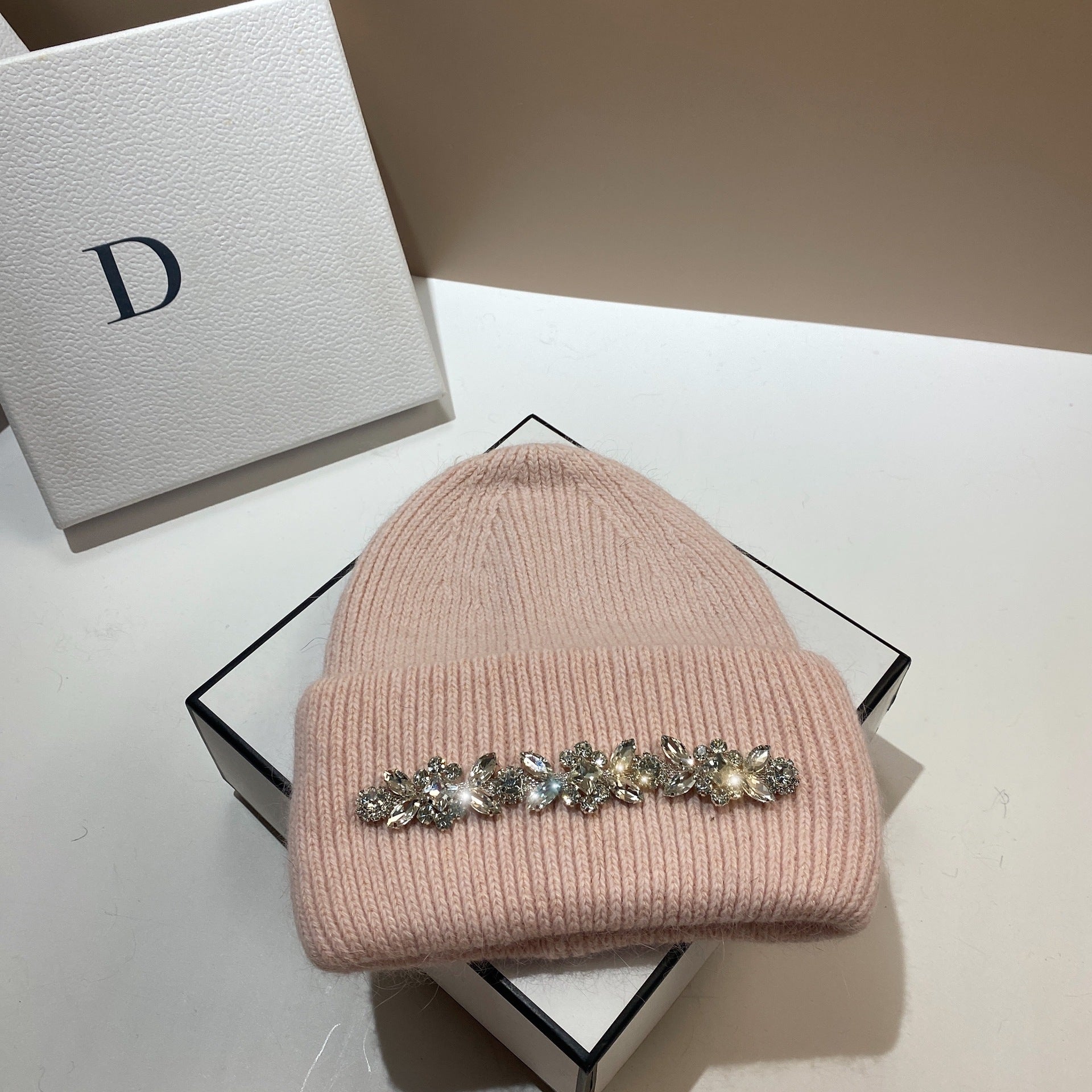 Wholesale Fashion Diamond Rabbit Fur Knitted Hat