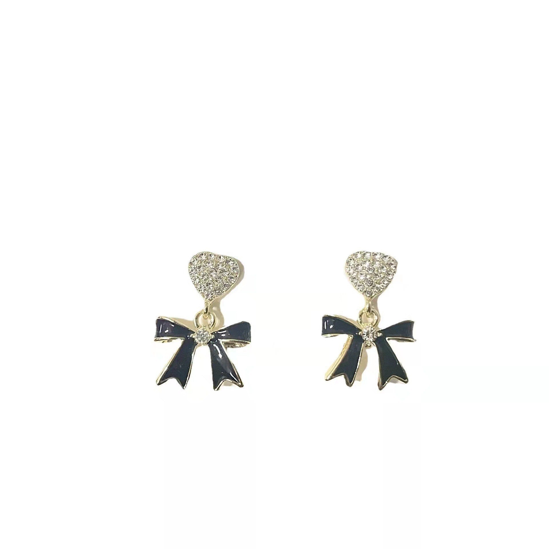 Wholesale Black Bow Love Heart S925 Silver Needle Earrings
