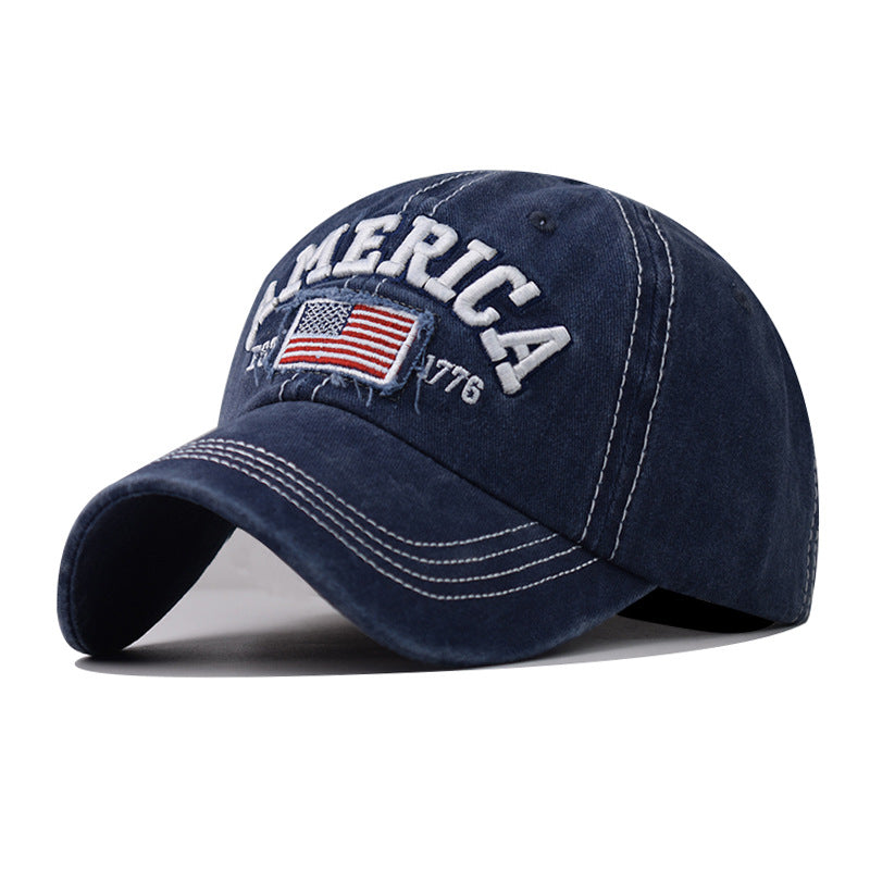 Wholesale Cotton Washed Ripped Hole Flag Embroidered Baseball Hat