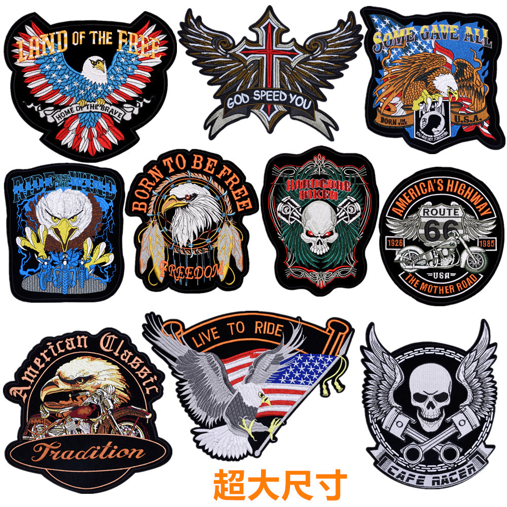 Wholesale Oversized Embroidered Eagle Patch Punk Motorcycle Badge Cloth Applique For Clothing DIY Craft Supply
