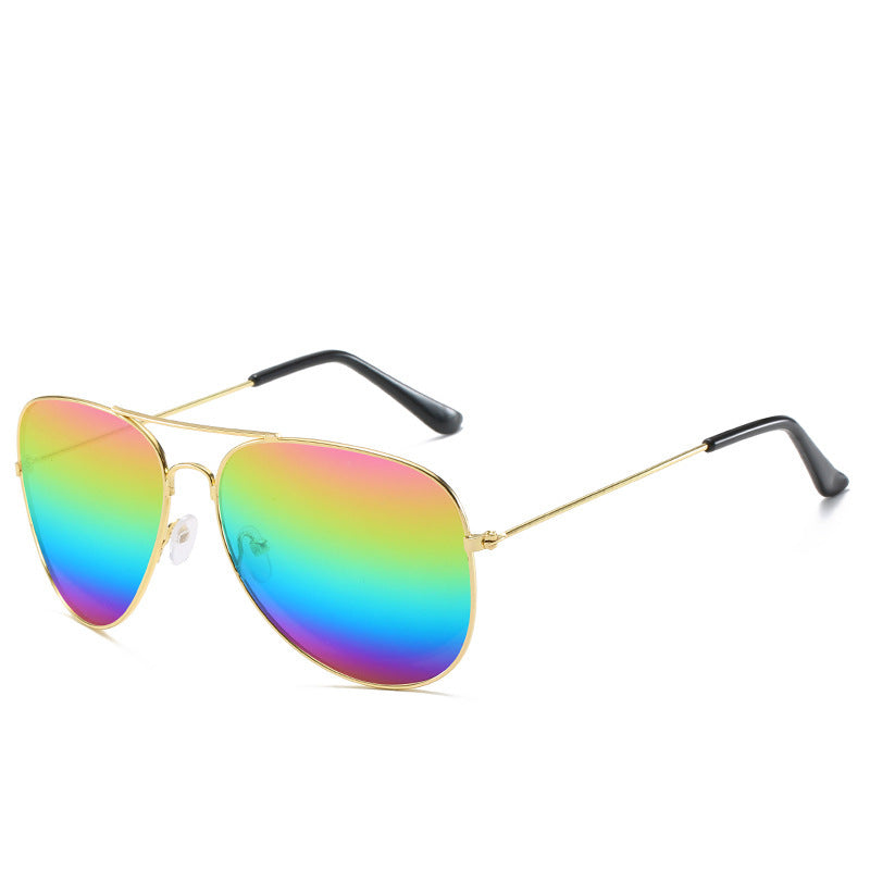 Wholesale Colored reflective metal sunglasses for men and women retro frog glasses