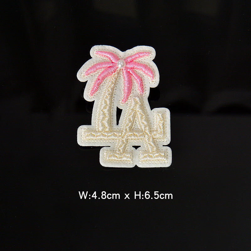 Wholesale Stylish 3D Embroidered Letter A Patch Polyester Adhesive Backing Cartoon nut Tree Design DIY Towel Decorative Craft Supply Boutique Resale