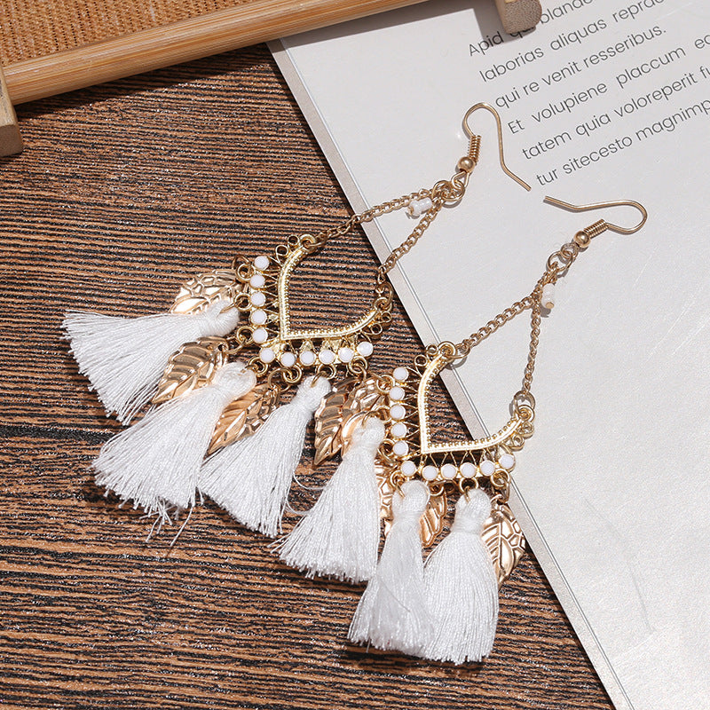 Wholesale Ethnic Style Tassel Metal Leaf Earrings