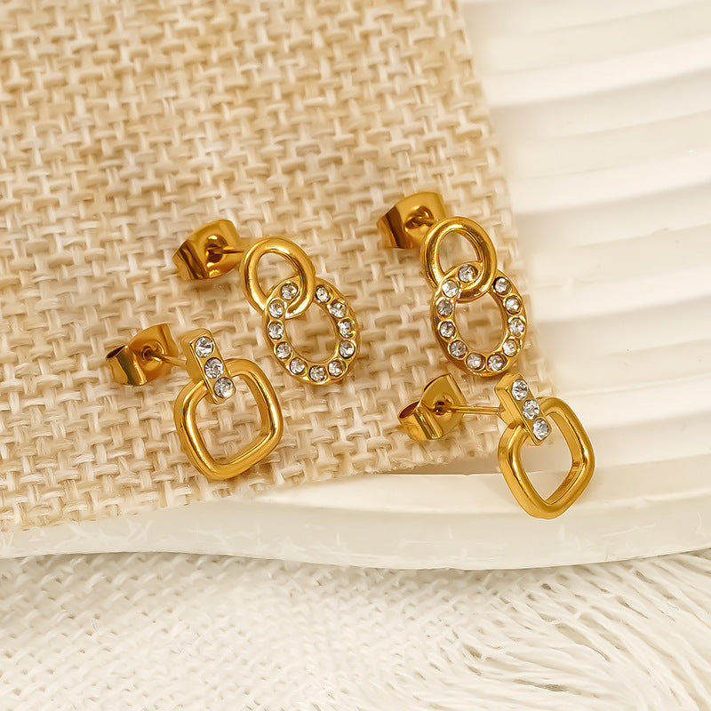 Wholesale Titanium steel niche inlaid zircon geometric stud earrings