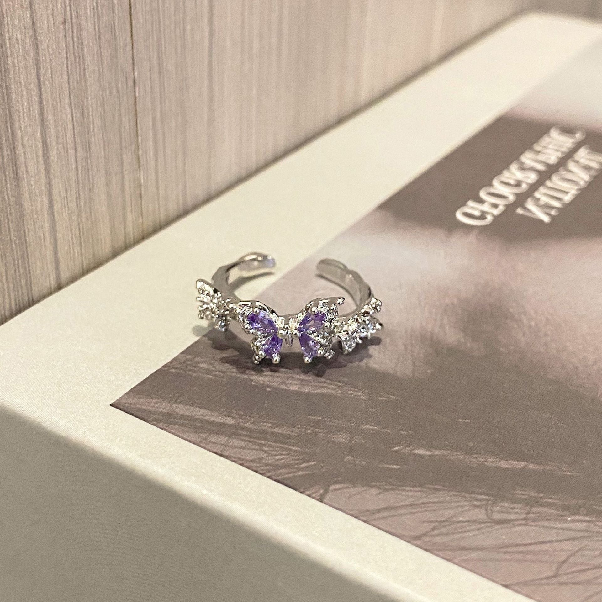 Wholesale Sweet Cool Geometric Purple Diamond Open Ring