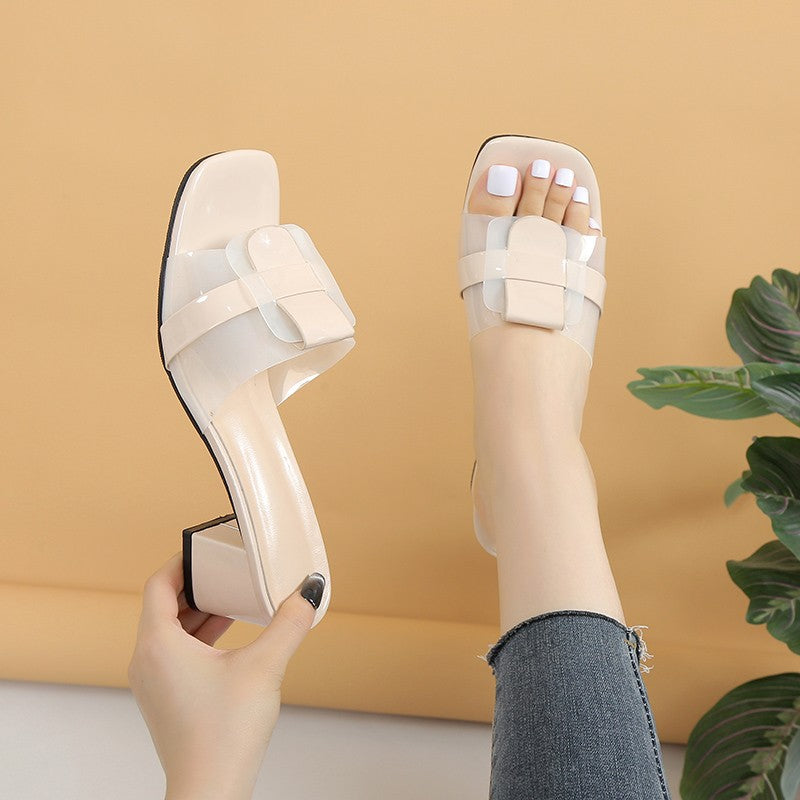 Wholesale Women's Casual plus size One-word Middll Thick Heel Shoes