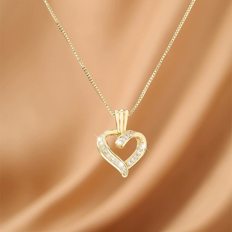 Wholesale Copper Electroplated Heart Pendant Necklace Zircon Inlaid Hollow Design Fashion Accessory For Casual Everyday Wear