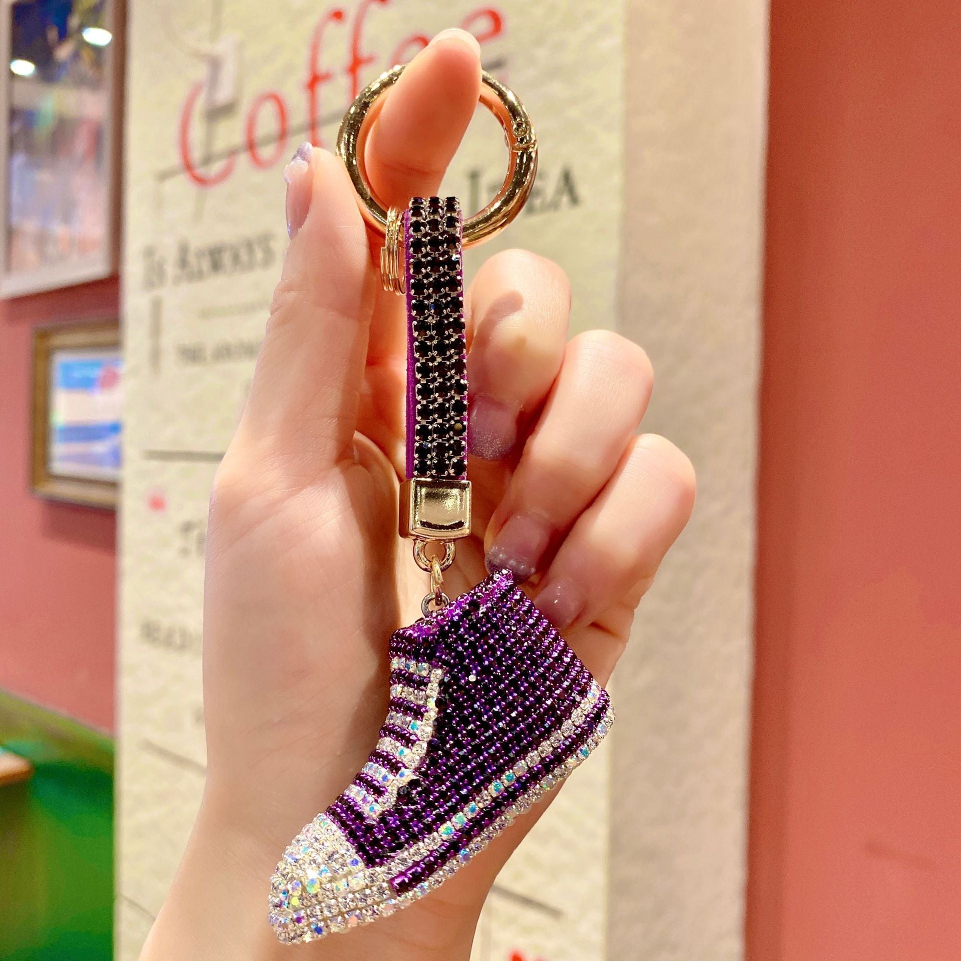 Wholesale Metal Diamond-encrusted Canvas Shoes Keychain