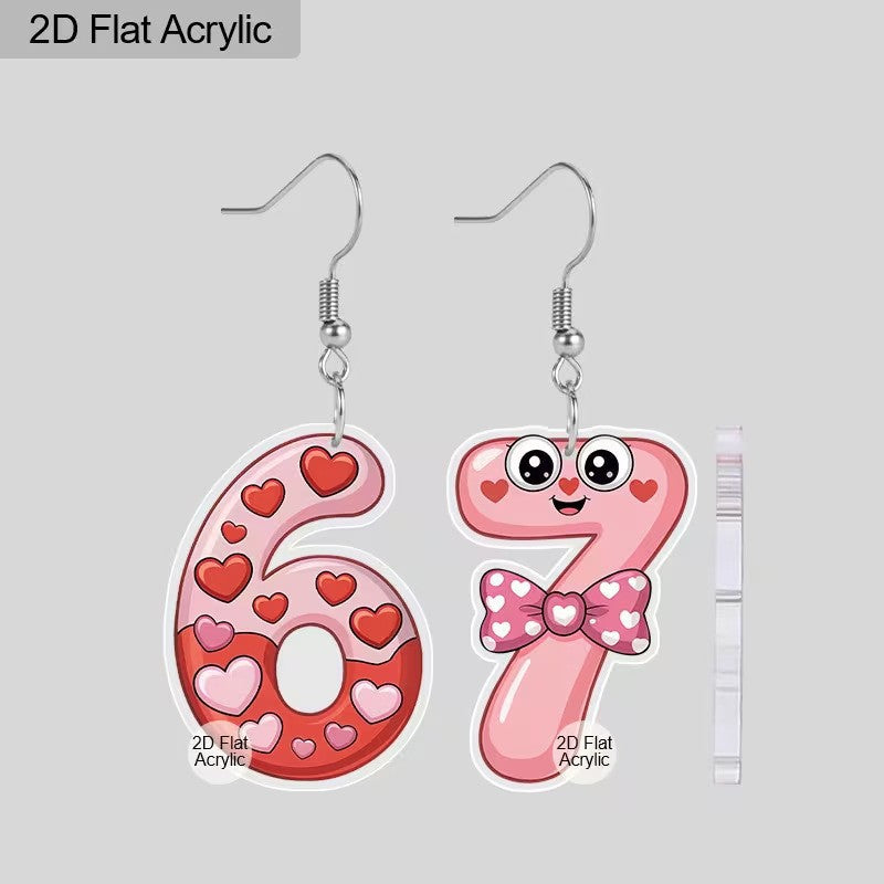 Wholesale Valentine' s Day Red and Pink Number Acrylic Earrings