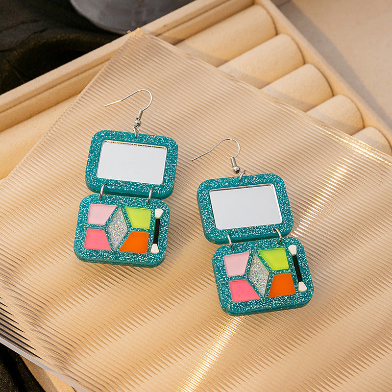 Wholesale Simulated Eye Shadow Palette Resin Contrasting Color Sequin Mirror Earrings