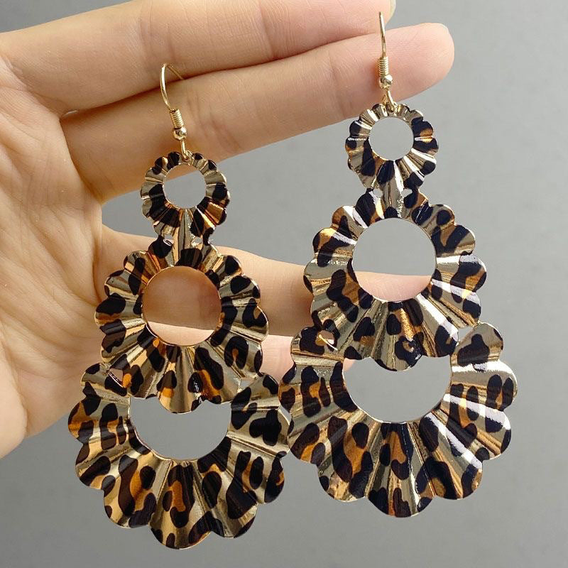 Wholesale Fashion Leopard Print Round Drop Earrings Retro Geometric Earrings For Women Party Jewelry Accessory