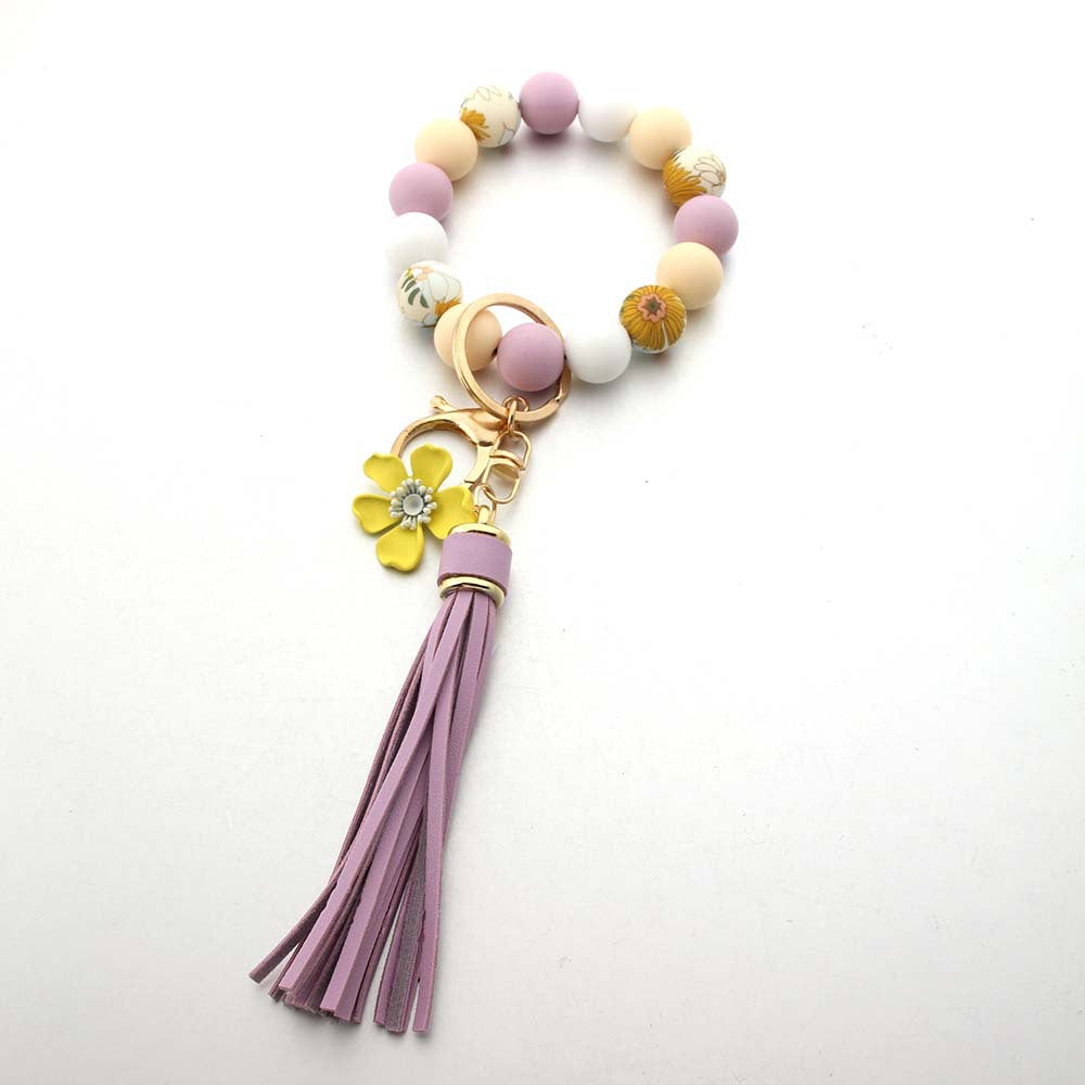 Wholesale Silicone Bead Sunflower Wrist Tassel Keychain