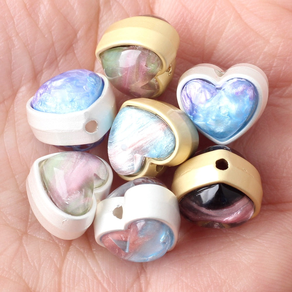 Wholesale Alloy Edging, Double-sided Resin, Heart Shaped Loose Beads, String Beads, and Separated Beads
