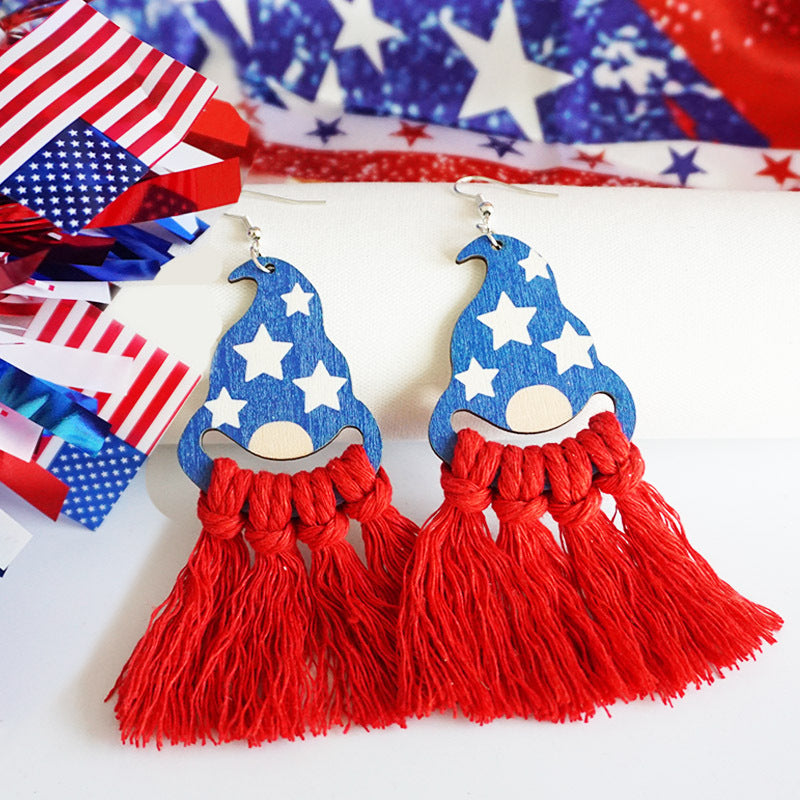 Wholesale American Independence Day Flag Day Hand-woven Earrings Bohemian Tassel Earrings