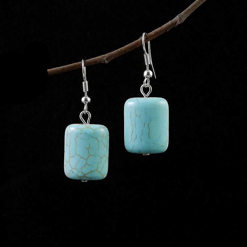 Wholesale Tibetan Nepal Ethnic Minority Vintage Miao Silver Turquoise Earrings