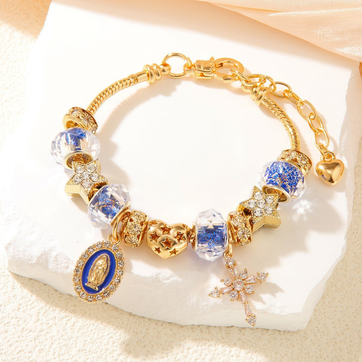 Wholesale DIY Blue Devil Eye Glass Diamond Star Bracelet