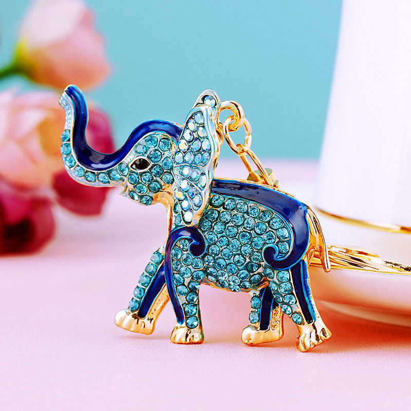 Wholesale Crystal studded diamond elephant cute metal keychain