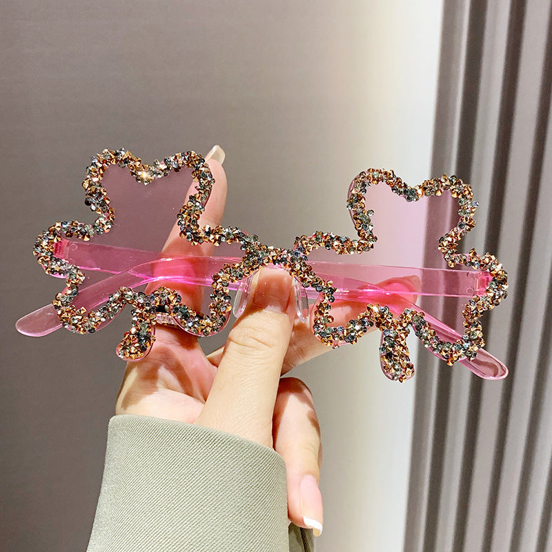 Wholesale Diamond Clover One-Piece Frameless Colorful Candy Colored Glasses