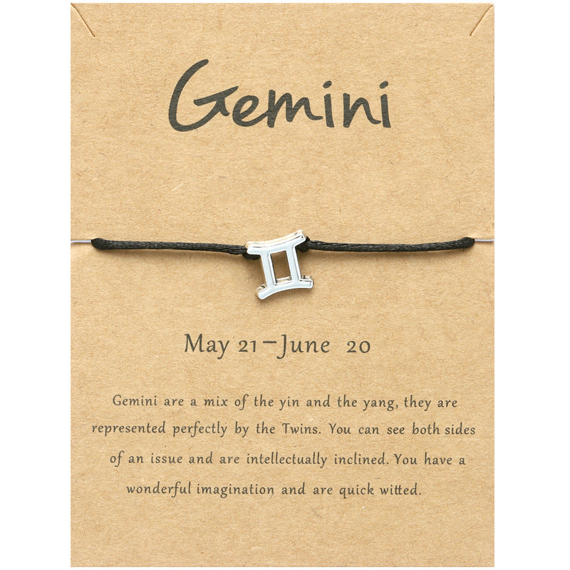 Wholesale Twelve Constellation Adjustable Black Cord Bracelet