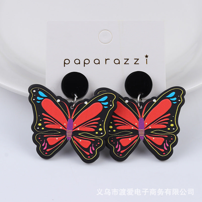 Wholesale Butterfly Embossed Colorful Acrylic Earrings