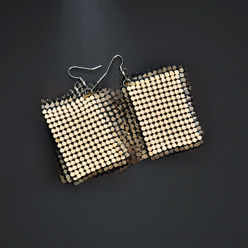 Wholesale New Arrival Sequin Exaggerated Multicolor Large Area Sequin All-match Metal Earrings