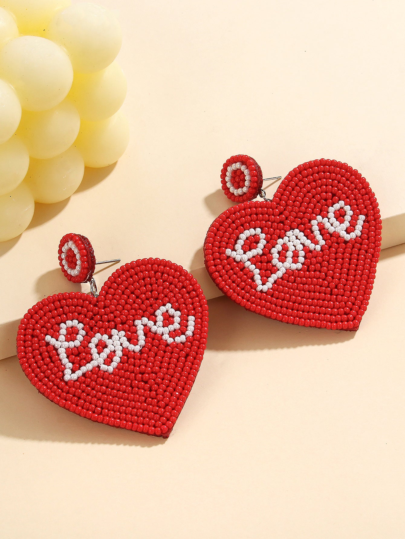 Wholesale  fashion temperament handmade three heart rice beads irregular earrings earrings Valentine's Day