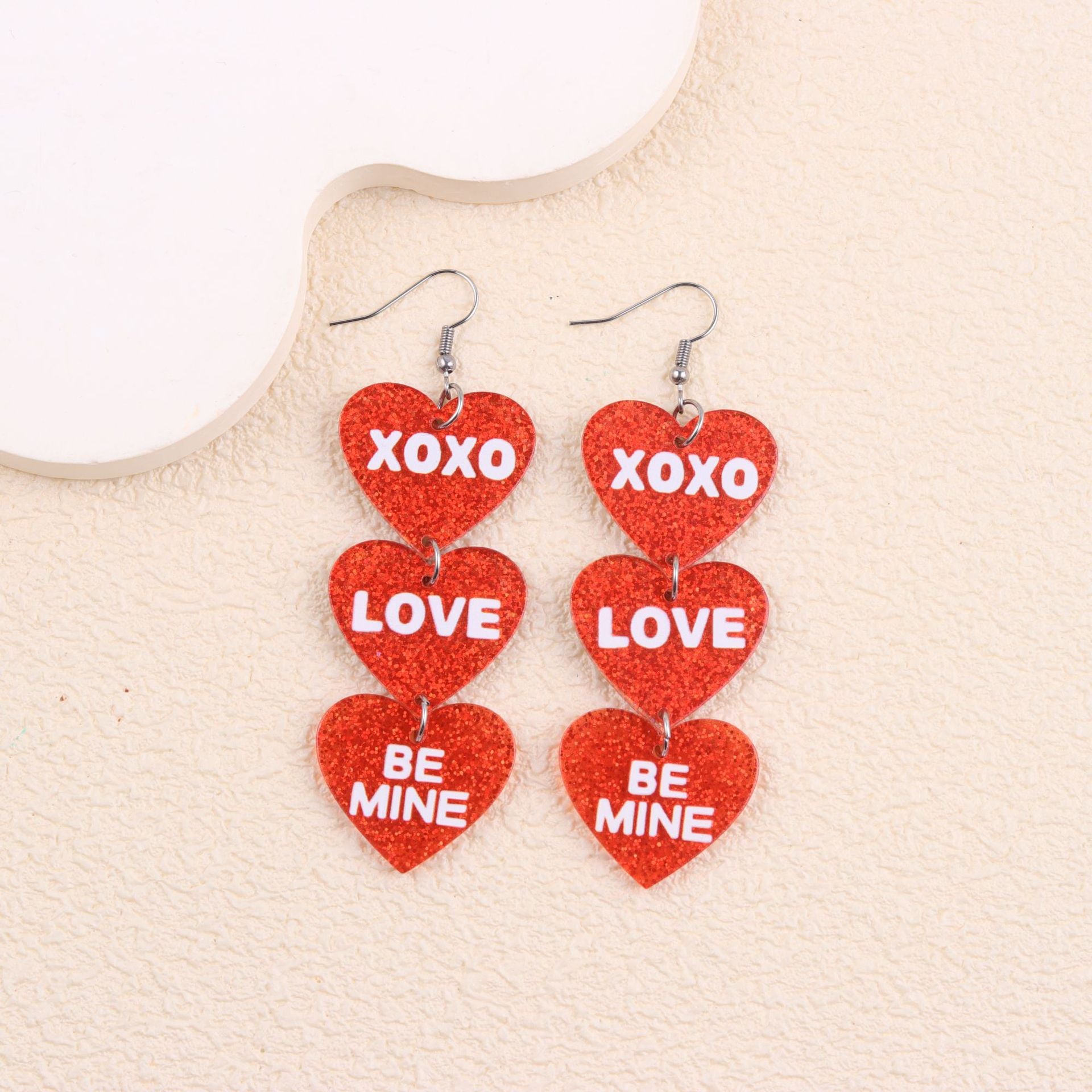 Wholesale Valentine' s Day Flash Three in One Heart Letter Acrylic Earrings