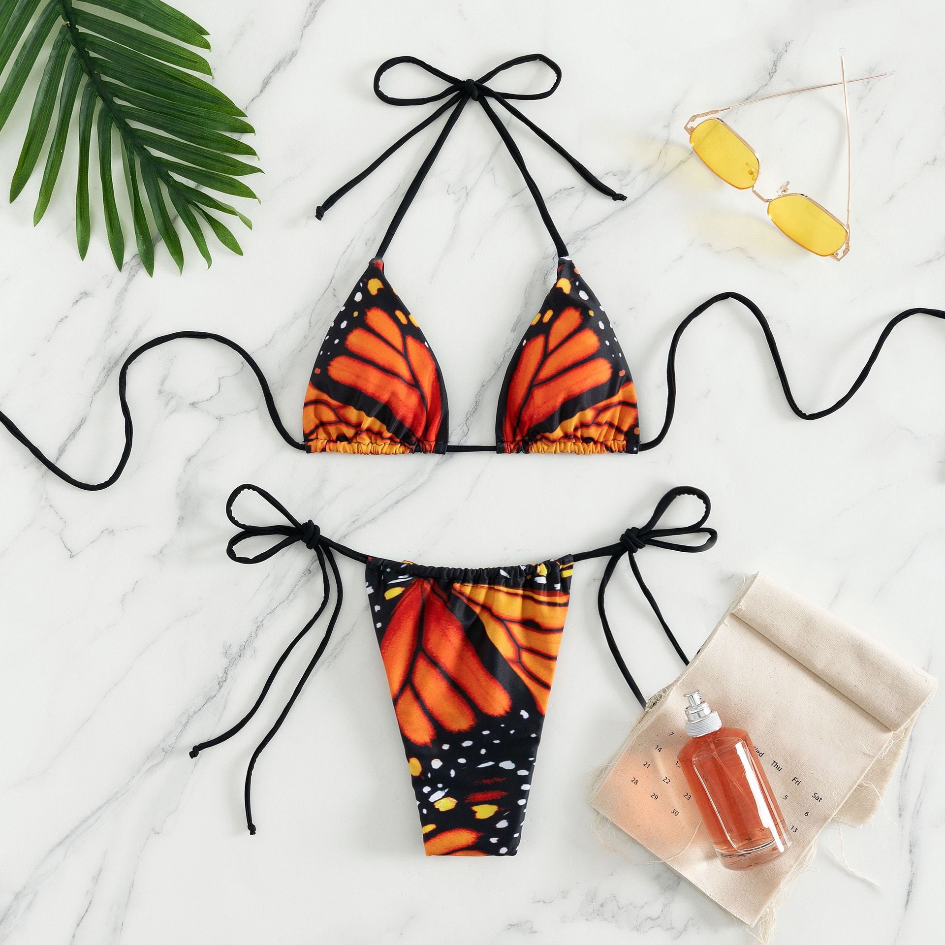 Wholesale Butterfly Print Strappy Bikini Split Swimwear