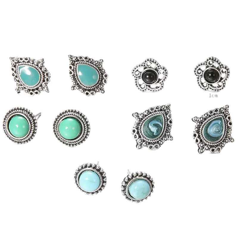 Wholesale 5 Pairs Retro Bohemian Faux Crystal Teardrop Earrings Set Women Party Wear Fashion Accessory