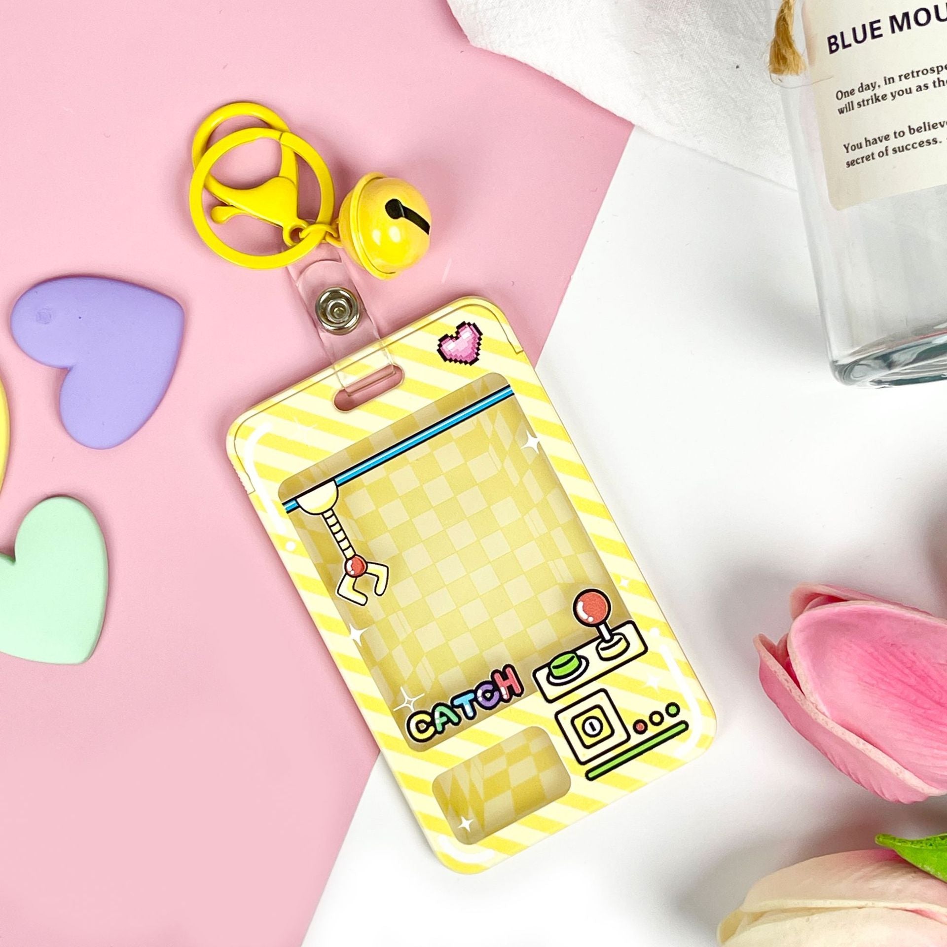 Wholesale latch type transparent card holder cartoon ID holder embossed bus card protective cover key chain