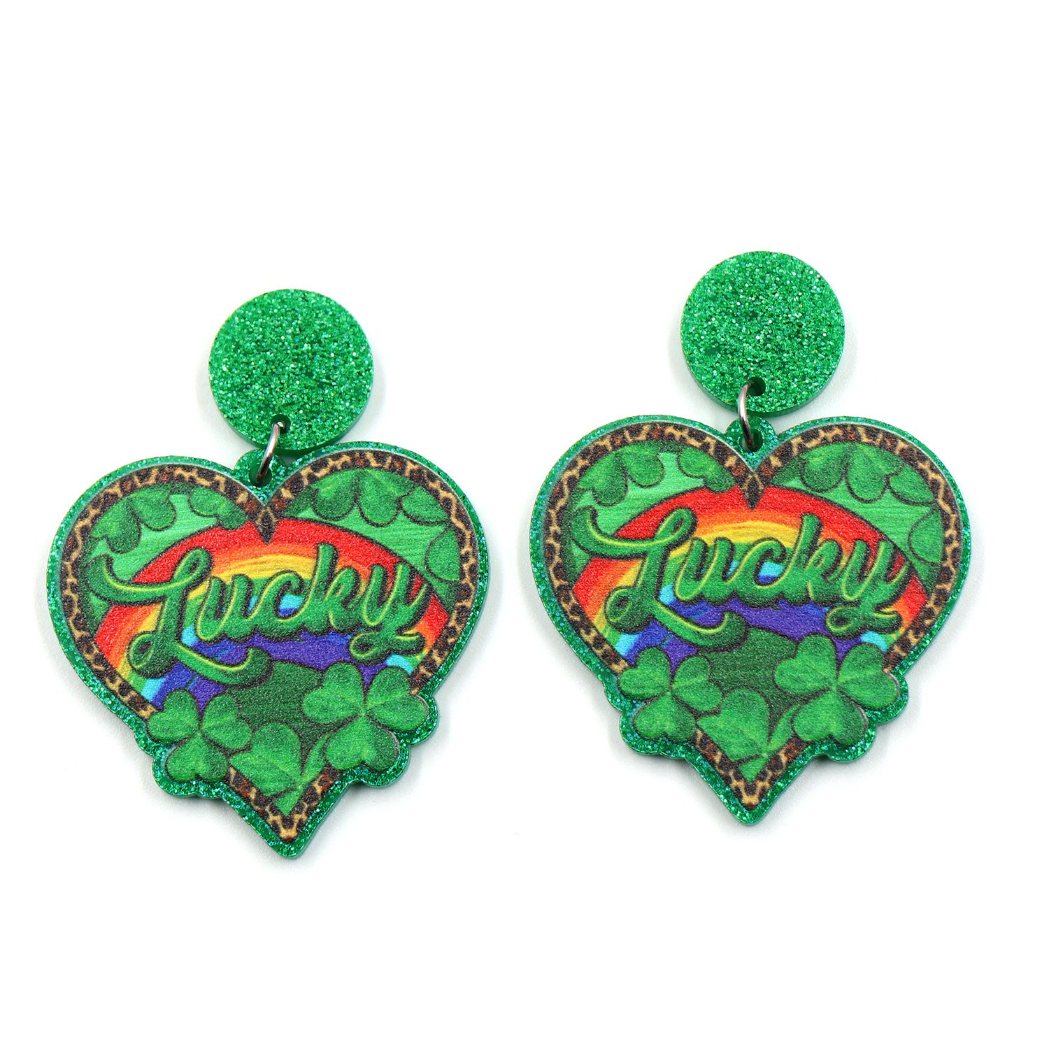 Wholesale Patrick's Day Clover Love Rainbow Acrylic Earrings