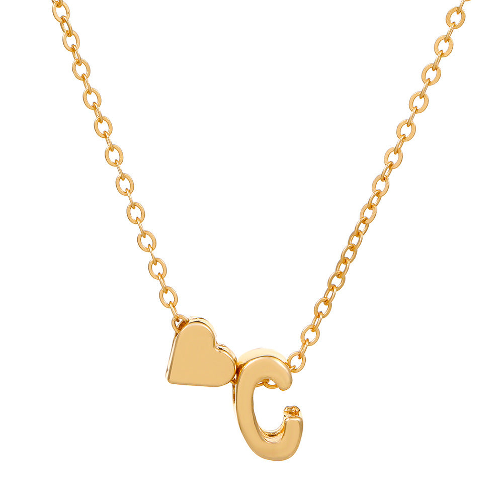 Wholesale love 26 English letters creative heart-shaped short clavicle chain
