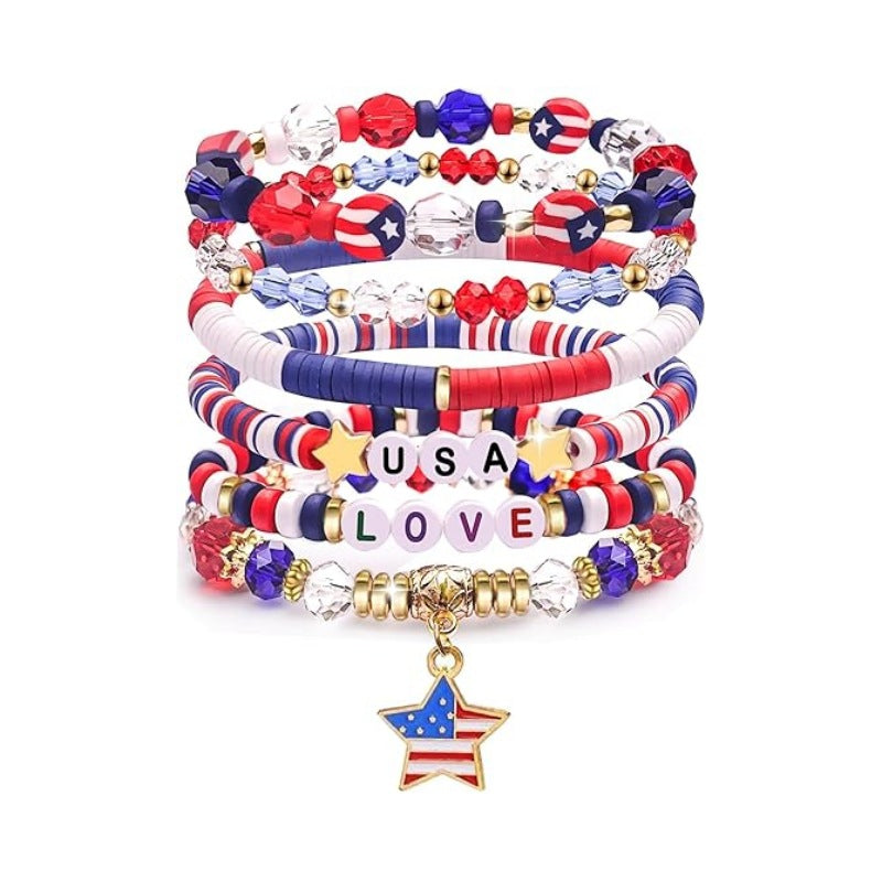 Wholesale Independence Day Shield Flag Soft Ceramic Letter Bracelet