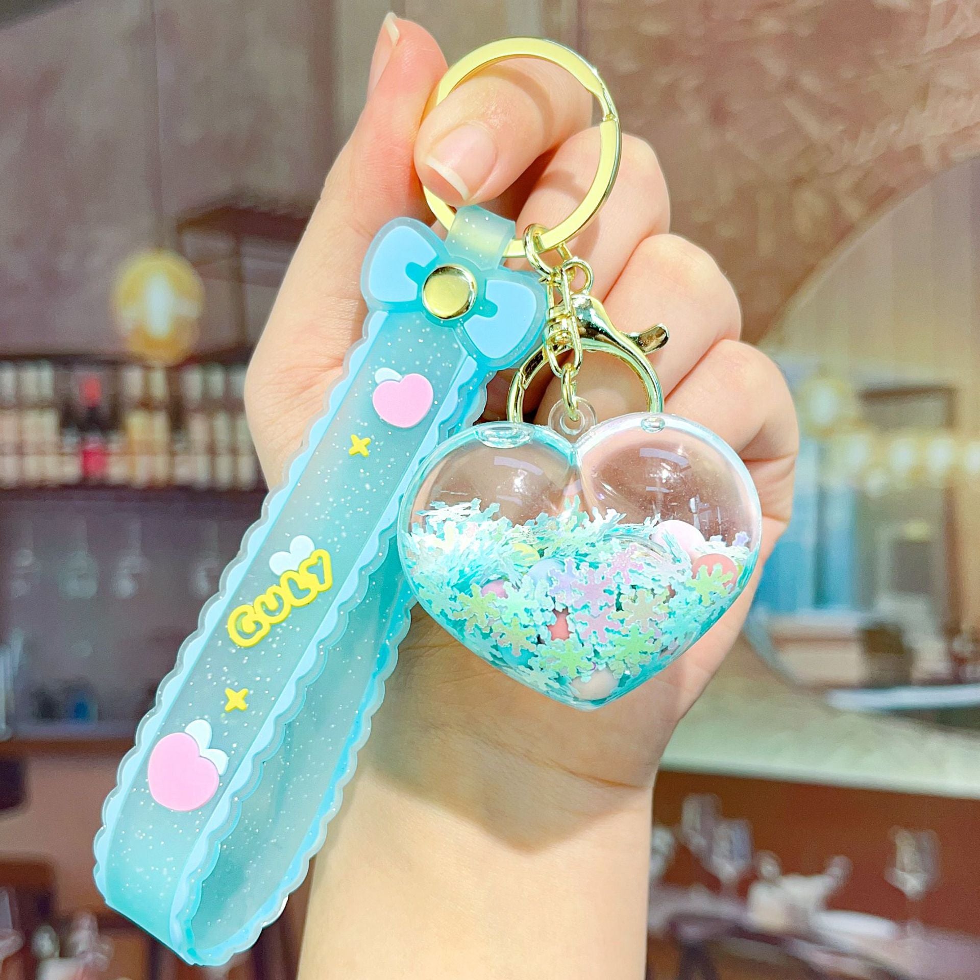 Wholesale Acrylic Light-Up Heart Glitter Keychain