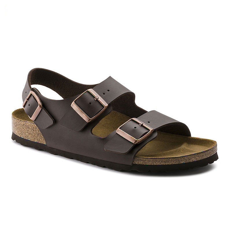 Wholesale Genuine Leather Thick-soled Double-breasted Sandals Casual All-match Bocken Flat Sandals
