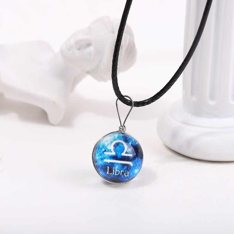 Wholesale Starry Sky Glowing Zodiac Sign Pendant Glass Forest System Fresh Clavicle Chain