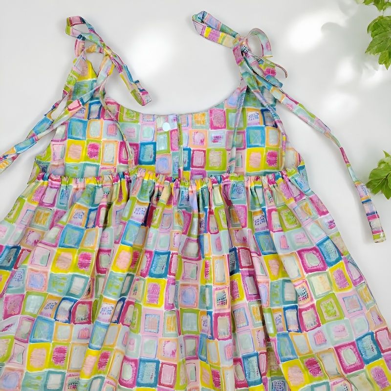 Wholesale Baby Girl Cotton Sundress With Plaid Pattern Strap Casual Beach Outfit Summer Kids Fashion
