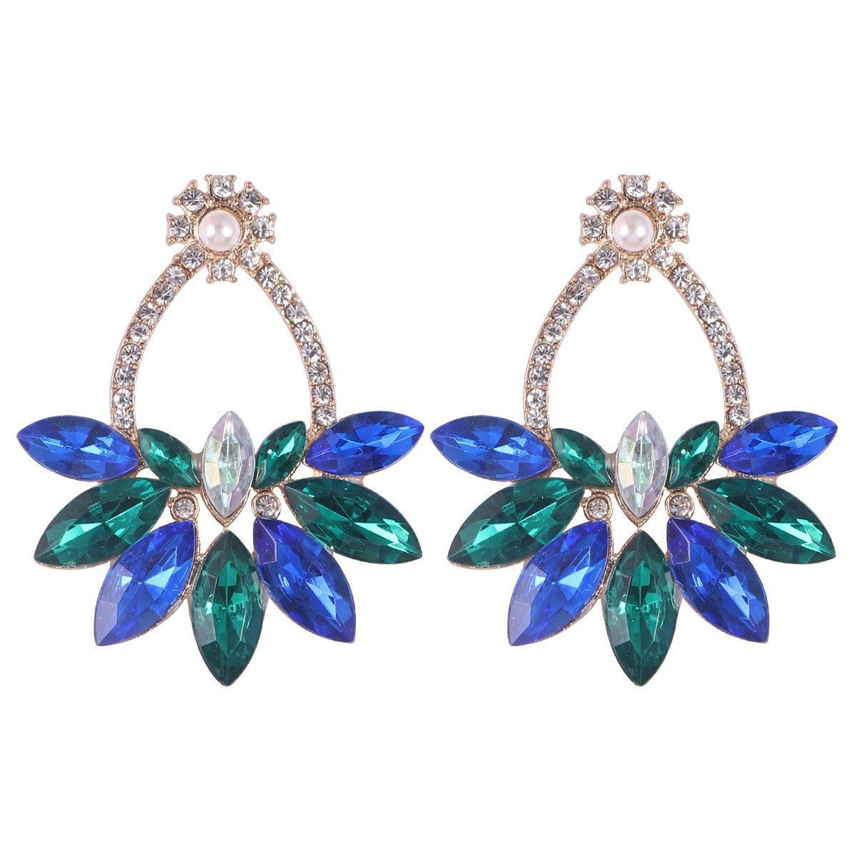 Wholesale Geometric Water Drop Love Petals Leaves Diamond Earrings