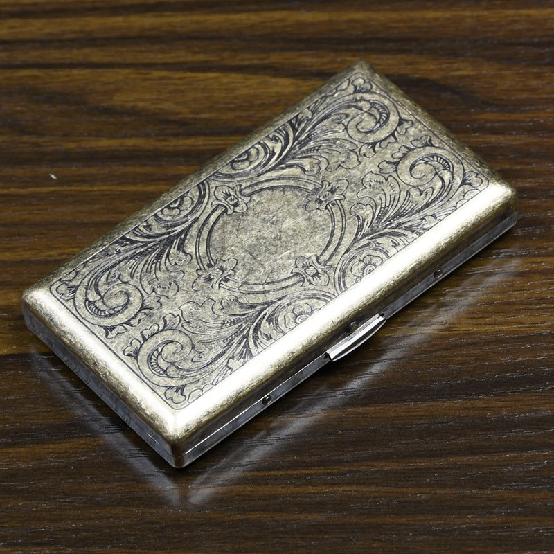 Wholesale 20 Pack Ultra-thin Automatic Flip Top Double-sided Stainless Steel Metal Tang Cao Retro Cigarette Box