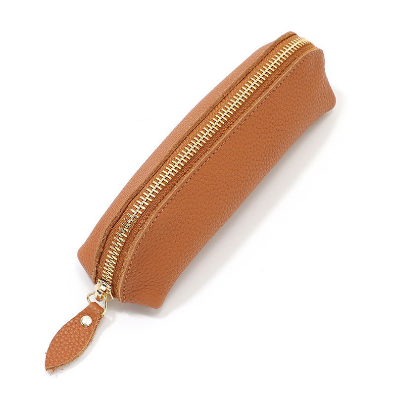 Wholesale Vintage Genuine Leather Pebbled Cowhide Large Capacity Pencil Bag