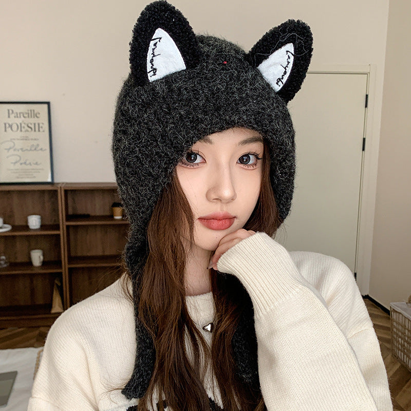 Wholesale Pointy Ear Knit Warm Ear Protector Winter Wind Chill Pullover Ski Cycling Hat