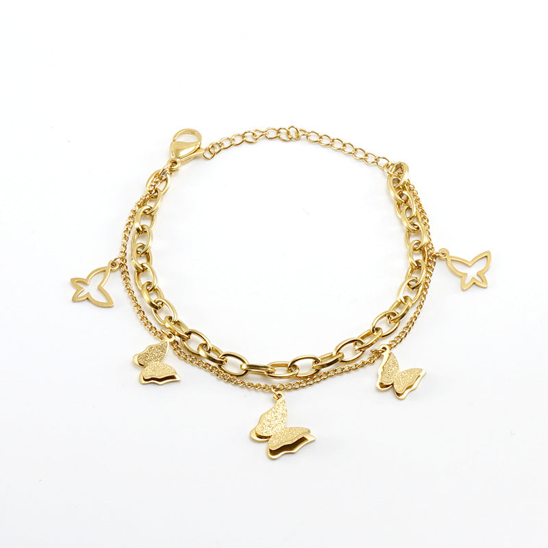 Wholesale Stainless Steel Electroplated 18K Gold Butterfly Vintage Bracelet