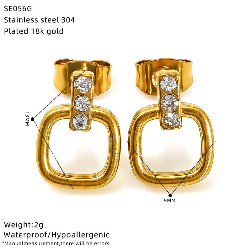 Wholesale Titanium steel niche inlaid zircon geometric stud earrings