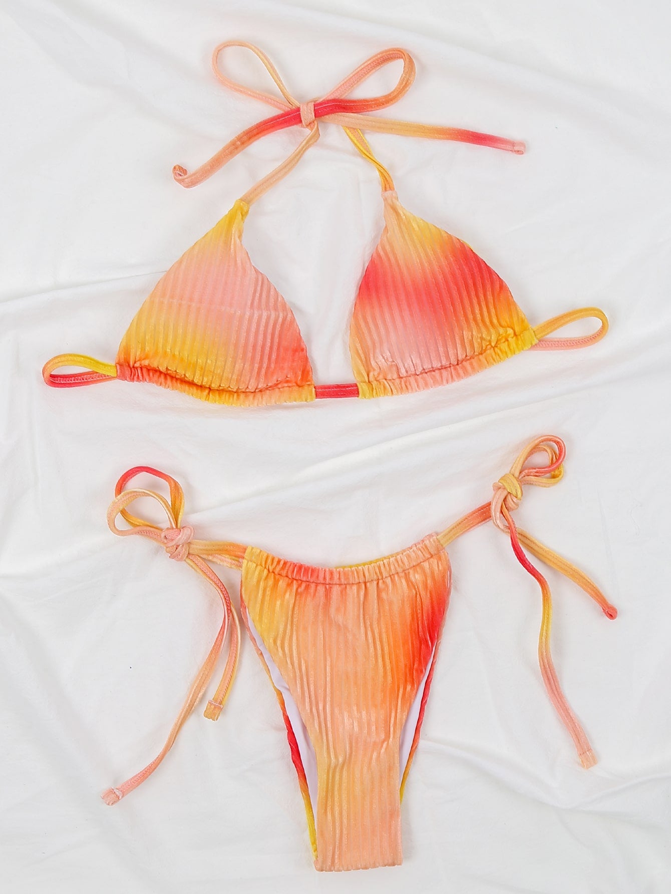 Wholesale Multicolor Knitted Velvet Gradient Two-piece Lace-Up Backless Swimwear