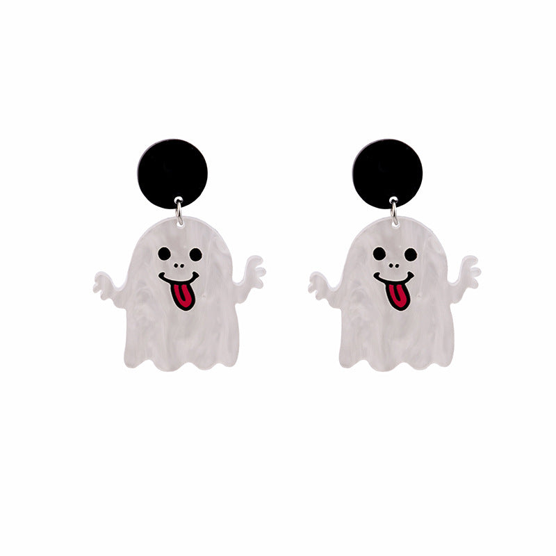 Wholesale Silver Needle Halloween Funny Pumpkin Head Ghost Spider Earrings