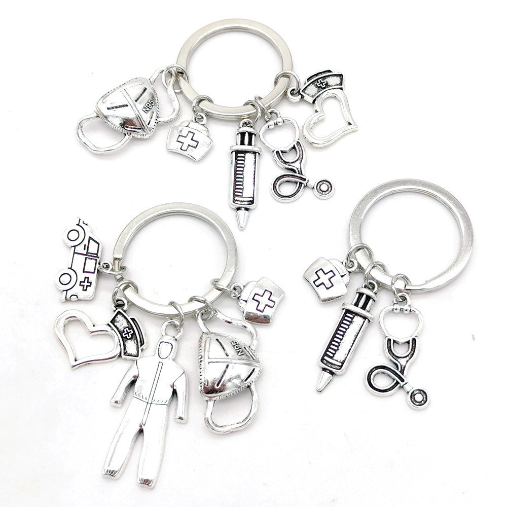 Wholesale 3PCS  Alloy Medical Rescue Mask Nurse's Cap Needle Syringe Stethoscope Key Chain