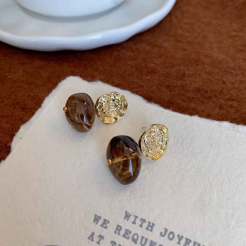 Wholesale Autumn Rich Retro Warm Coffee Color High-end Design Amber Brown Geometric Earrings