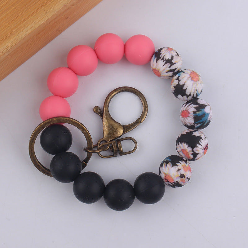 Wholesale Color Printing Silicone Handmade Beaded Wrist Keychain