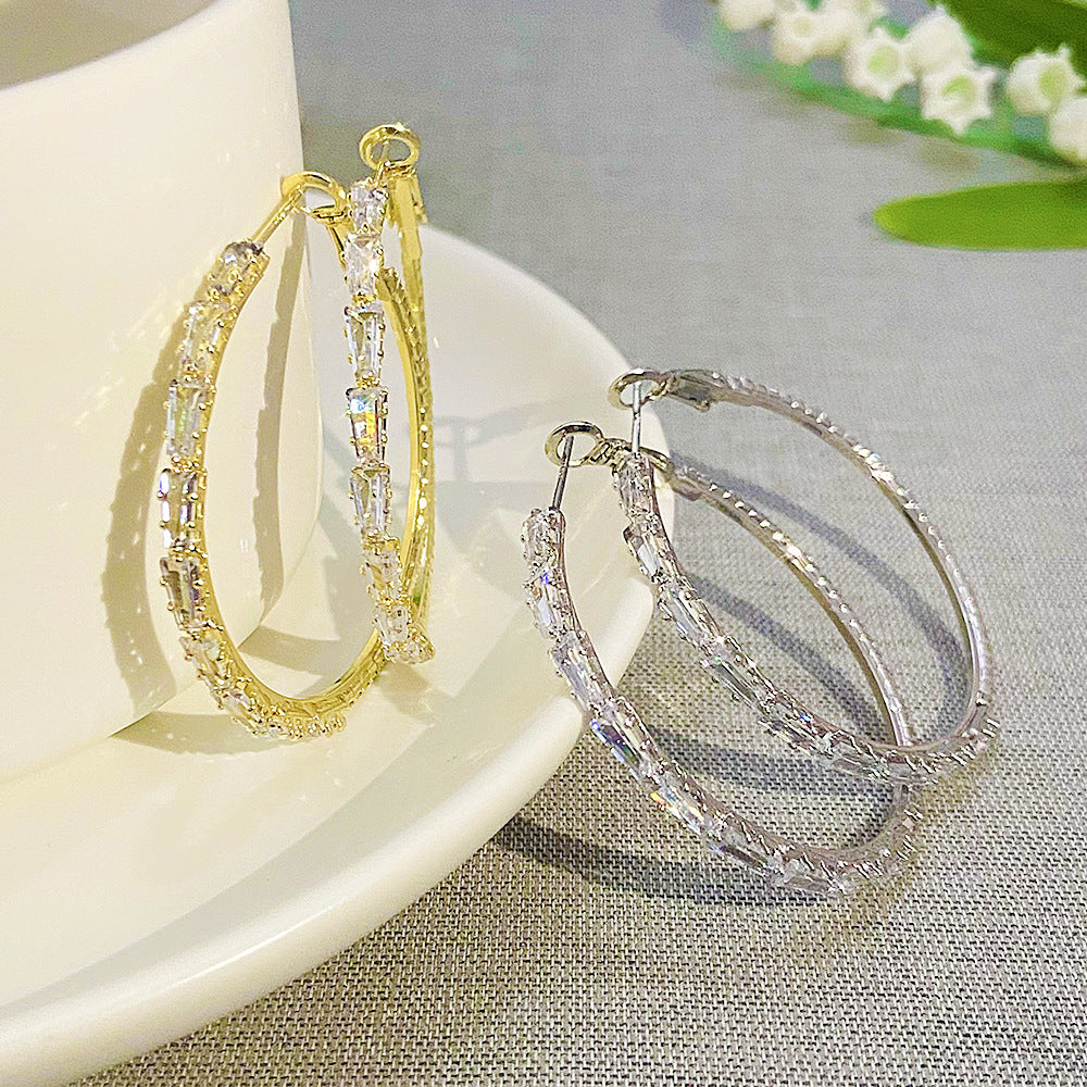 Wholesale Copper Zircon Exaggerated Large Earrings